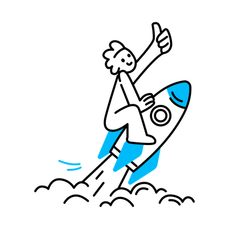 Man riding rocket — business launch